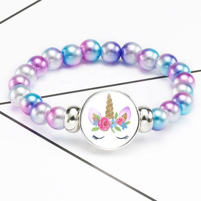 China Colorful Pony Acrylic Bangle Cartoon Kids Unicorn Bead Bracelet for sale