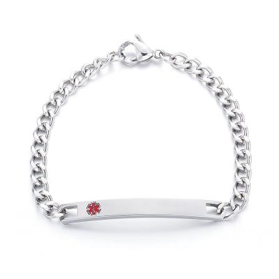 China Fashionable Red Blue Medical ID Tag Bracelet 5mm Women Engraved Stainless Steel Chain Bracelet for sale