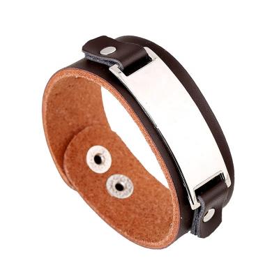 China Factory Fashionable Custom Name Logo Leather Bracelet Customized Jewelry Alloy Men Bracelet for sale