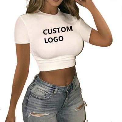 China Wholesale Custom Made Slim Fit Women's Slim Top Basic EL Flashing Logo Print Plain Summer Women Polyester EL Polyester Top Shirts for sale