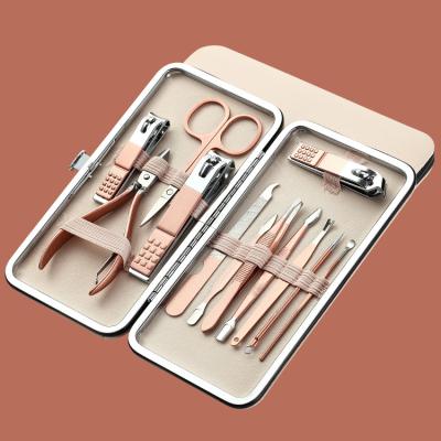 China Rose Gold 12pcs/set Professional Stainless Steel Nail Clippers Set Pedicure Kit Case Gift Nail Tools Cutter Cuticle Trimmer Manicure Set for sale