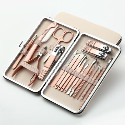 China Rose Gold Rose Gold Nail Clippers Set Manicure Set Curette Eyebrow Scissors Stainless Steel 18pcs for sale