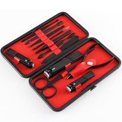 China Professional Cool Black Stainless Steel Nail Clipper Set 12pcs Nail Tools Manicure and Pedicure Set - Travel Grooming Kit for sale