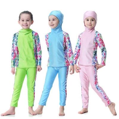 China Youth Breathable Muslim Girls Kids Swimwear Baby Kids Islamic Swimsuit Burkinis With Hijab Scarf for sale