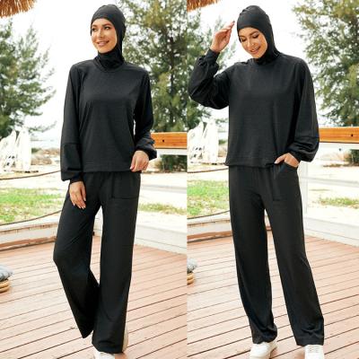 China 2022 New Breathable Muslim Sports Wear Black Loose Hijab Tracksuit Modest Active Wear Islamic Clothing Outdoor Set for sale