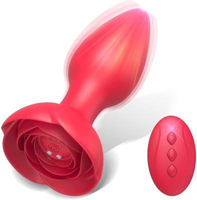 China Vibrate Anal Butt Plug Rose Anal Vibrator 10 Speed Vibrating Prostate Massager Wireless Remote Butt Plug Silicone Unisex Base Sex Toys for sale