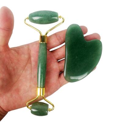 China Green Natural Face Lift Jade Roller Chin Remover Beauty Care Double Jade Roller Face Massage Wrinkle Face Lift Stone for sale