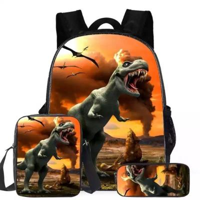 China Waterproof 3 Piece Set Full Print Pattern Children 3d Backpack School Bag With Pencil Case for school children for sale