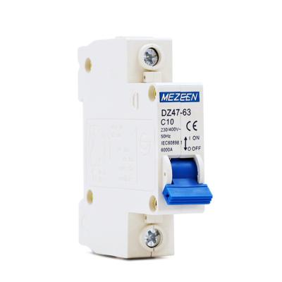 China Parts.etc High Quality Copper Miniature Circuit Breaker DZ47-63 Series 1 Pole 10A MCB for sale