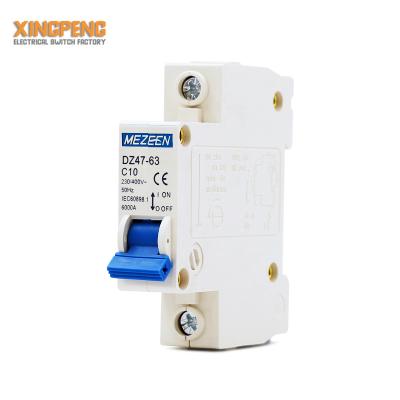 China Parts.etc mcb 6KA Miniature Circuit Breaker DZ47-63 Copper Good Quality 1Pole 10A 240V 50/60hz Series for sale