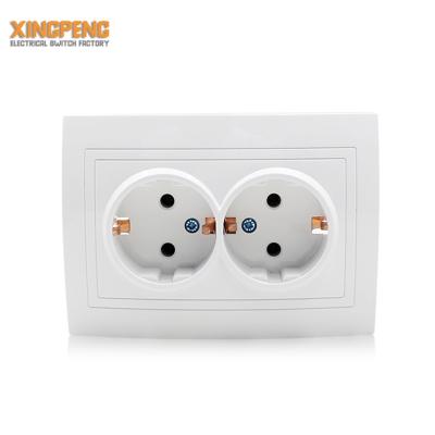 China Convenient Safety Wall Switch 220V 16A Double Germany Wall Socket European Type Standard Ground Electrical Outlet for sale