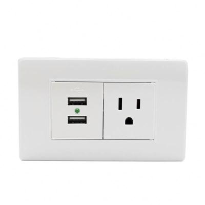 China Convenient Safety Dual 2.1A USB Charger With South American Standard Panel PC Panel 15A 3 Pin Receptacle Outlet Socket White for sale