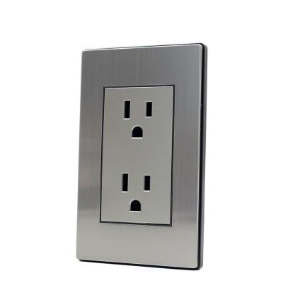 China American 15A Convenient Wall Stainless Steel Room Socket AC Outlet Double Safety 110V 220V Outlet for sale