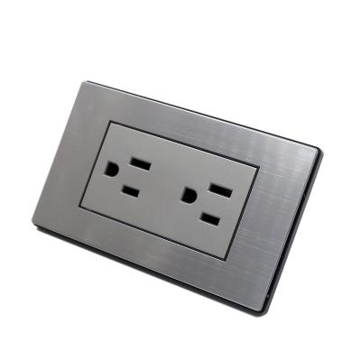 China Convenient Double 15A USA Standard Electrical Panel Wall Outlet Stainless Steel Safety 110V 220V Wall Outlet for sale