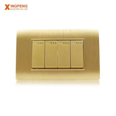 China Home Applicance 118*72mm Gold PC Panel 4 Strip 1 Way 10A-16A American Style Wall Light 2way Or 3 Way Switch for sale