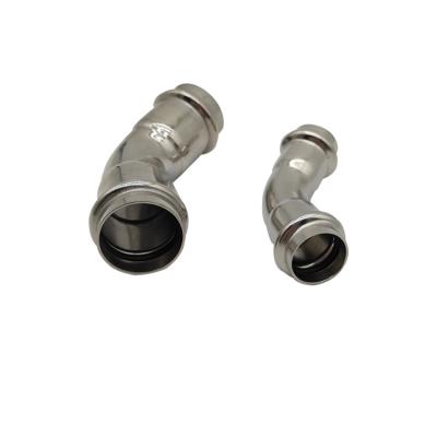 China 304 / 316L Stainless Steel V Type Press Tubing Pipe Fitting 45 Degree Elbow for sale