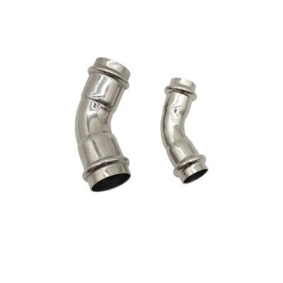 China 304 / 316L Stainless Steel V Type Press Tubing Pipe Fitting 45 Degree Elbow for sale