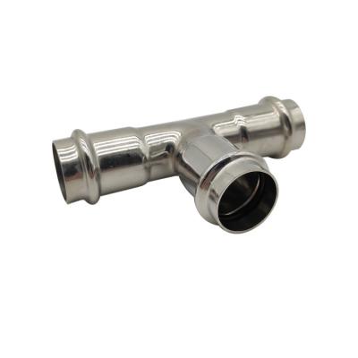 China Hot Sales 304 / 316L Stainless Steel Dvgw V-Profile Press Fitting Tee Press Socket Equal Pipe Fitting for sale