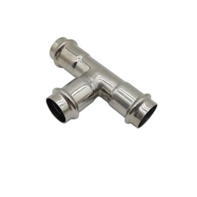 China 304 / 316L High Quality Stainless Steel Dvgw V-Profile Press Fitting Tee Press Socket Equal Pipe Fitting for sale