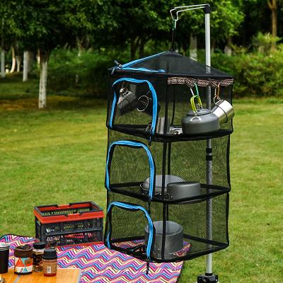 China 2019 Four-Layer Outdoor Camping Storage Basket Net Rise Outdoor Folding Drying Rack for sale