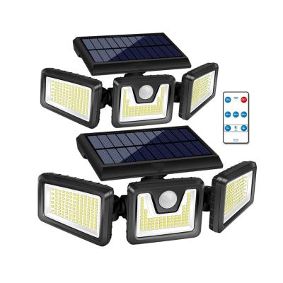 China 300 Adjustable LED Solar Motion Sensor 2200mah 7000K Flood Light Solar Wireless Outdoor Wall Light 3 Heads With 3 Mode for sale