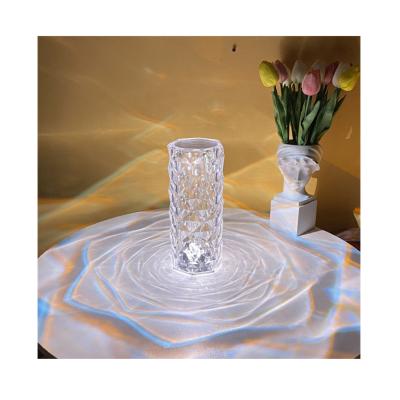 China Rose Crystal Glass Table Lamp With Modern Portable Battery Color Changing Desk Lamp Touch Control Night Light for sale