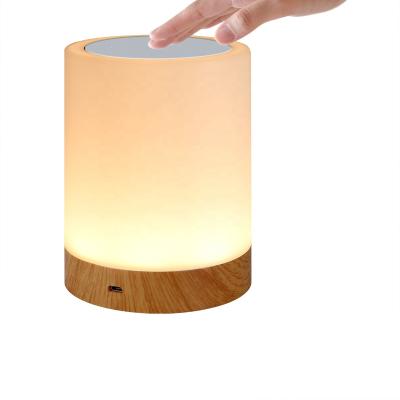 China Modern USB LED Table Lamp Touch Table Lamp Colorful Wooden Bedside Restaurant Kids Table Lamp for sale