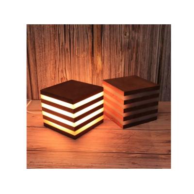 China Modern Wooden LED Cube Night Light Bedside Night Light Table Lamp USB Rechargeable for sale