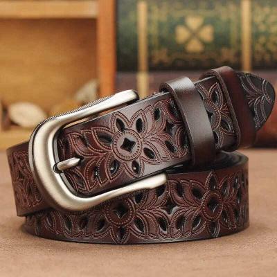 China Genuine Cowhide Leather Belts For Women Second Vintage Cowskin Woman Belt Pin Buckle Strap Jeans for sale