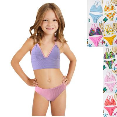 China Hot Selling Girl's Bikini Reversible Halter Windproof Lace Up Special Material 2 Pieces Kids Swimwear Solid Color Removable Protection Swimwear Children for sale