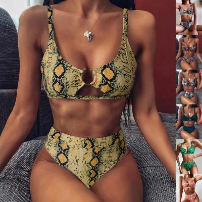 China Halter top 2021 sale size women swimwear snakeskin chest cavity design ring chest breathable hot women bikini lace up girl bikini for sale