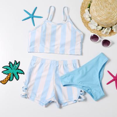 China Wholesale Breathable 3-Piece Kids Swimwear Halter Lace Kid Bikini Beach Wear Removable Protective Girl's Swimwear for sale