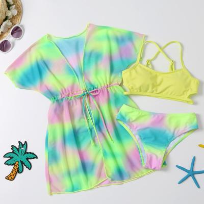 China 2021 manufacturers best selling breathable kids swimwear cover up halter tops lace up child bikini cross back beachwear for sale