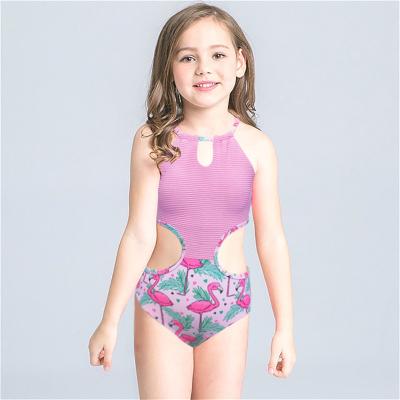 China Fashion Kids Swimwear Removable Padded Halter Lace Up Hollow Out Waist Watermelon Pattern Little Girl Swimwear for sale