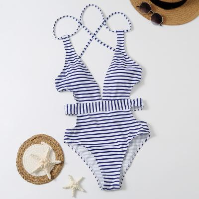 China Selling Belted Women The Best Design Breathable Swimwear Fashion Navy Blue Backless Two Piece Bikini for sale