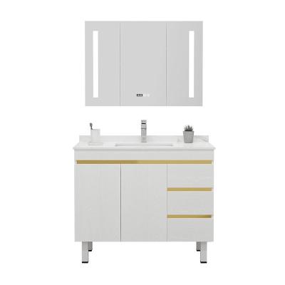 China Water Resistant 2022 New White Bathroom Furniture Sets Modern Floating Marble Cabinet Washroom Solid Wood Vanity With Mirror for sale