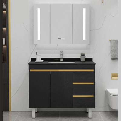 China Water Resistant OEM MDF Water Resistant Wash Basin Modern Floor Mounted Vanity Stand Up Simple Solid Wood Bathroom Cabinet Popular for sale