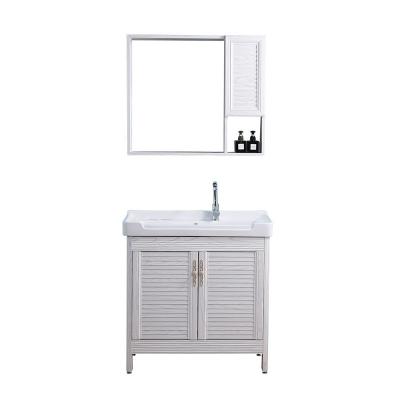 China Low Price Waterproof Aluminum Wash Basin Cabinet Water Proof Bathroom Washroom Floor Mounted Vanity With Mirror for sale