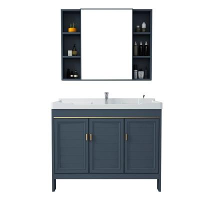 China Cheap Luxury Modern Custom Aluminum Bathroom Vanitys Water Proof Wash Basin Mirror Ceramic Combo Cabinet Sink With Faucet for sale