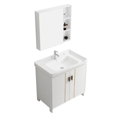 China Water Proof Cabinet Set Waterproof Space Aluminum Floor Type Bathroom Storage Sink Cabinet Bathroom Vanity With Mirror Cabinet for sale