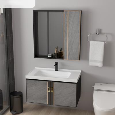 China Wholesale Cheap Modern Gray Aluminum Water Proof Bathroom Mirror Vanity WC Face Wash Cabinets Chinese Factory Water Proof for sale