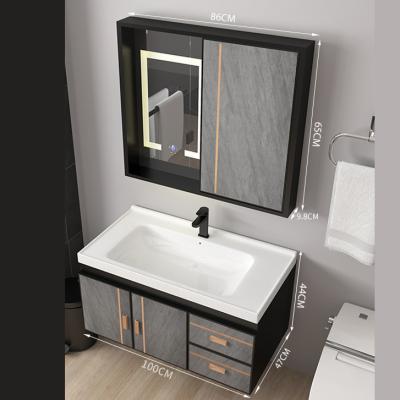 China Water Proof Led Lighted Slate Bathroom Sink Luxury Nordic Space Bathroom Cabinets Aluminum Waterproof Wall Mounted Cabinet for sale