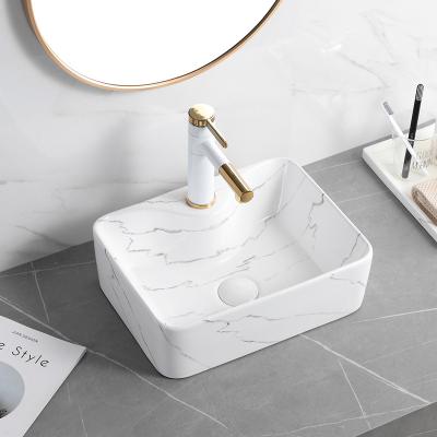 China Gray Rectangle Handmade Art Hotel Table Top Model Vessel Small Size Marble Countertops Custom Made Modern Ceramic Sink for sale