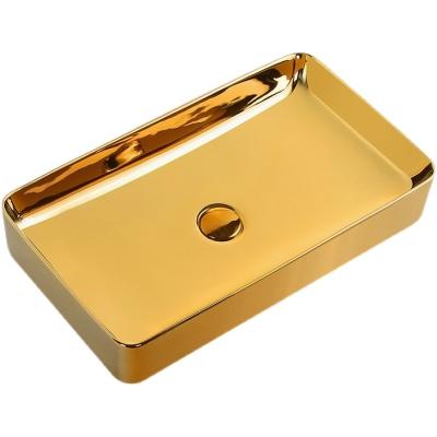 China Factory Directly Selling Luxury High Quality Luxury Designer Table Top Sink Bathroom Gold Hair Hand Wash Ceramic Basin for sale