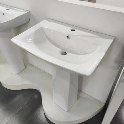 China OEM Easy Clean Ceramic Hand Wash Solid Outdoor Ceramic Pedestal Washbasin Pedestal Sanitary Two Piece Full Floor Sink for sale