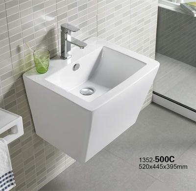 China Modern White Ceramic Pedestal Sink 2022 Vanity Wall-Hung Easy Clean Bathroom Building Materials Semi Sink Wash Sink With Competitive Price for sale