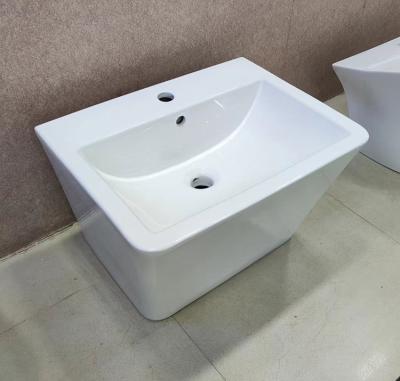 China European Ceramic Square Wall-Hung Wash Basin Easy Clean Style Semi Pedestal Wall Mounted Bathroom Basin Art Wash Basin New for sale