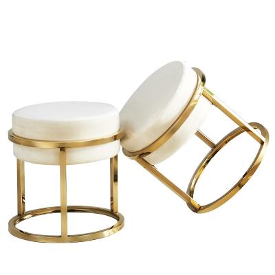 China New Sale Durable White Gold Round Stool Stool Modern Indoor Home Living Room Furniture Luxury Metal Chairs Ottoman Gold Velvet Stools for sale