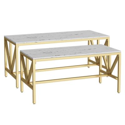 China Clothing\Shoe Nesting\Golden Bag Display Table Boutique Stores\Accessories With Black And White Marble Tops Clothing MDF Retail Display Table For Clothing for sale