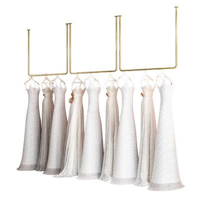 China Wedding Dress Rack Store Decorations Gold Ceiling Bridal Clothing Racks Retail Stores Shop Stainless Steel Wedding Dress Racks for Wedding Dresses for sale